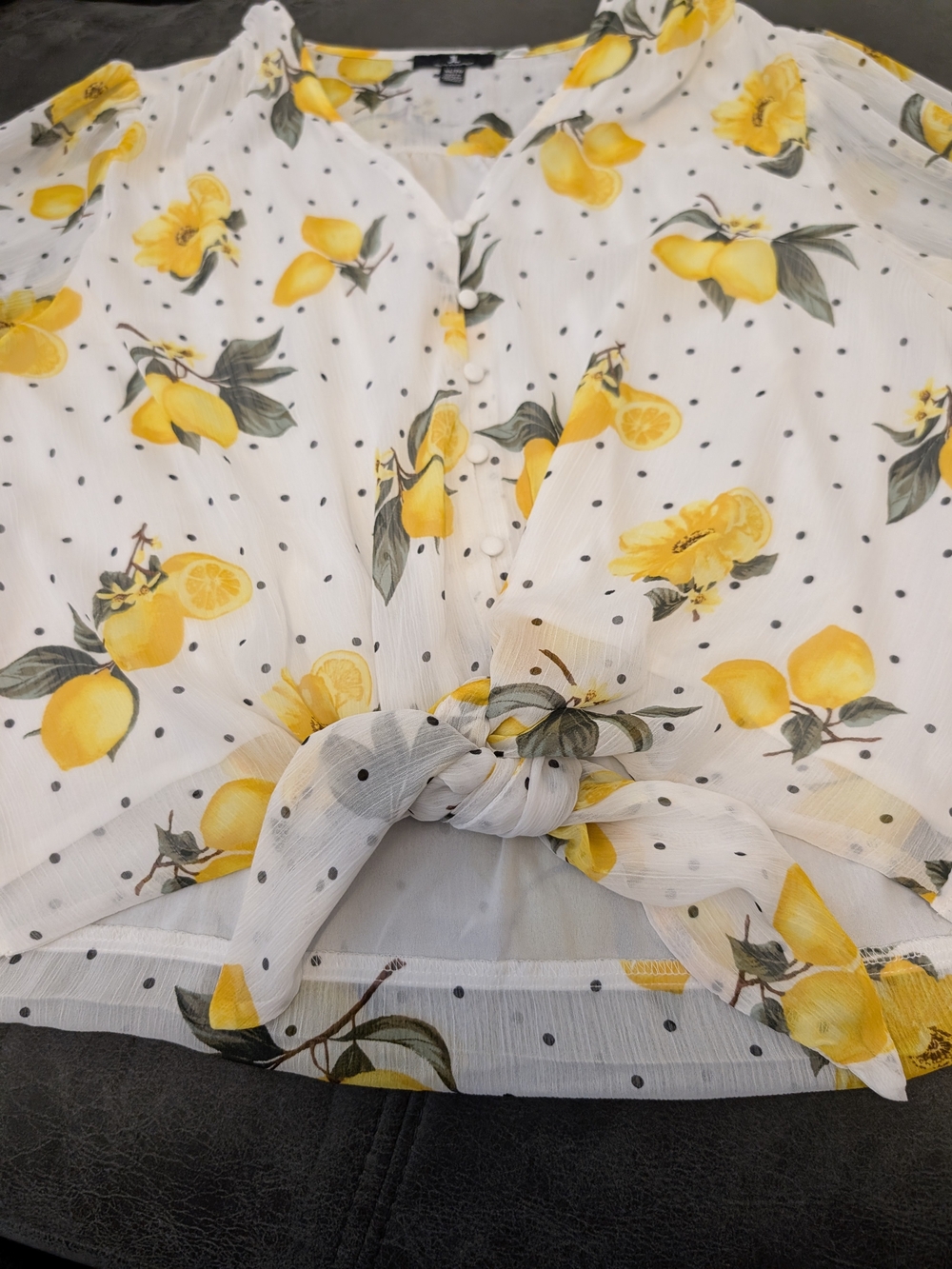 Women’s Lemon Print Tie-Front Blouse - White/Yellow